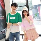 Couple Matching 3/4-sleeve Color-block T-shirt