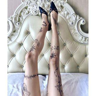Printed Sheer Tights Nude - One Size