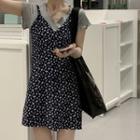 Short-sleeve T-shirt / Floral Print Mini A-line Overall Dress