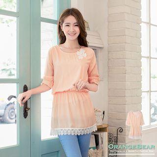 Pearl-deco Lace Bottom Chiffon Top