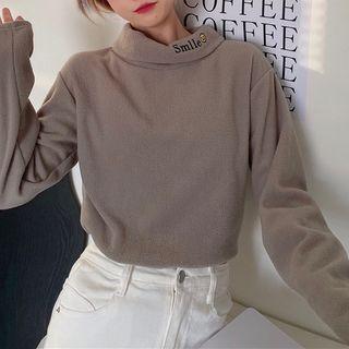 Long-sleeve Smiley Face Mock-neck Top