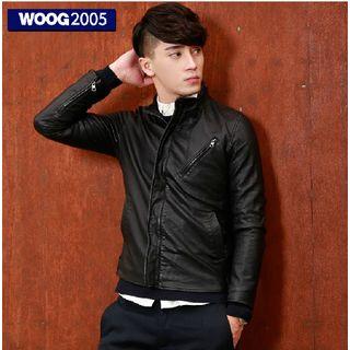 Stand-collar Faux Leather Jacket