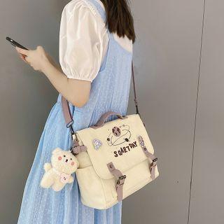 Print Canvas Messenger Bag / Pin / Bag Charm / Set