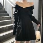 Off-shoulder Long-sleeve Slim-fit Shirtdress
