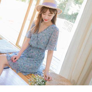Short Sleeve V-neck Floral Print Dress
