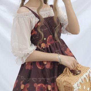 Elbow-sleeve Sheer Mesh Top