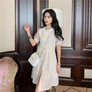 Peter Pan Collar Beaded Short-sleeve Dress As Shown In Figure - One Size