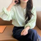 Balloon-sleeve Blouse Green - One Size