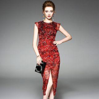 Sleeveless Slit-front Floral Dress