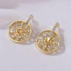 Rhinestone Disc Dangle Earring 1 Pair - 01 - 0960 - Gold - One Size