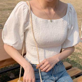 Off-shoulder Balloon-sleeve Cropped Top