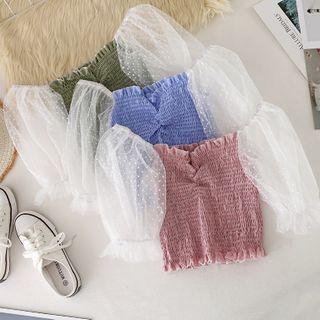 Off Shoulder Mesh Puff-sleeved Top