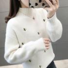Embroidered Bee Mock Neck Sweater
