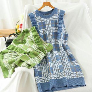 Ruffled Plaid Sleeveless Sheath Knit Dress