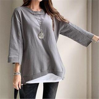 3/4-sleeve Cut-edge Sweatshirt