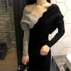 Long-sleeve Scallop Trim Sheath Knit Dress