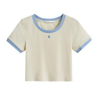Short-sleeve Embroidered Two-tone T-shirt