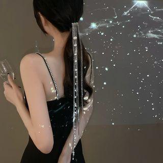 Rhinestone Fringe Hair Clip Silver - One Size