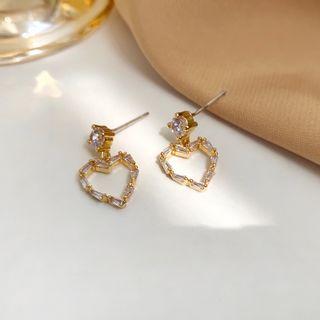 Heart Rhinestone Sterling Silver Stud Earring 1 Pair - S925 Silver - Silver Rhinestone - Gold - One Size