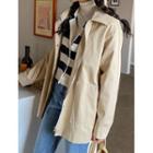 Plus Size Corduroy-collar Zip-up Cotton Jacket