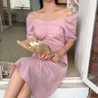 Off-shoulder Shirred-front Dress