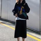 Cartoon Sweater / Midi A-line Skirt / Set