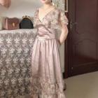 Floral Print Panel Short-sleeve Midi Dress