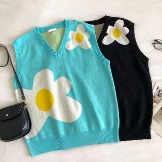 Printed V-neck Knit Vest