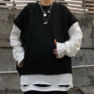 Mock Two-piece Ripped T-shirt