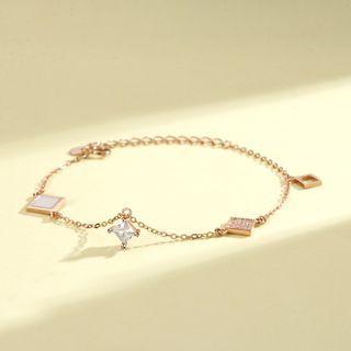 Square Shell Sterling Silver Bracelet 1pc - Gold & White - One Size
