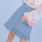 Floral Embroidery Denim A-line Skirt