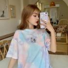 Short-sleeve Cartoon Embroidered Tie-dyed T-shirt