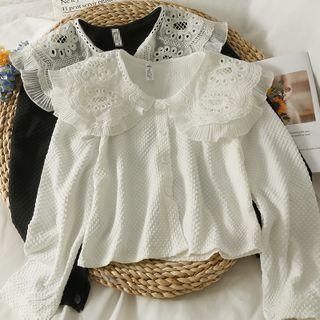 Chiffon-collar Slim-fit Crop Shirt