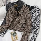 Long-sleeve Leopard Print Chain-accent Top