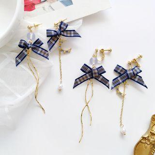 Alloy Plaid Bow Dangle Earring
