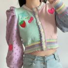 Embroidered Color Block Cropped Cardigan