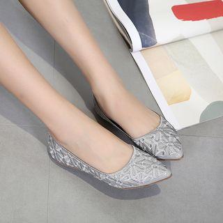 Pointed Flower Embroidered Flats