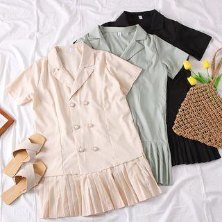 Double-breasted Pleated Mini Dress