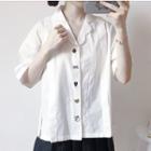 Embroidered Elbow-sleeve Shirt / Pleated Mini Skirt