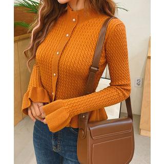 Mock-neck Frill-hem Cardigan