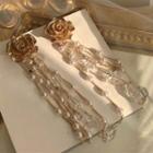 Rose Fringed Sterling Silver Ear Stud 1 Pair - Gold - One Size