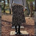 Crinkled Floral Long Flared Skirt