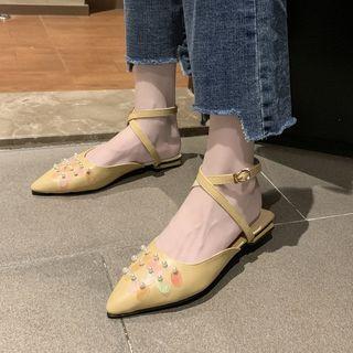 Faux Pearl Cross Strap Pointed Sandals