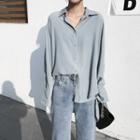 Loose-fit Plain Light Shirt Grayish Blue - One Size