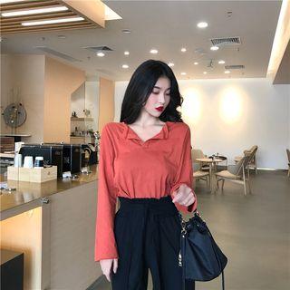 Long-sleeve T-shirt / Tie-waist Cropped Wide-leg Pants