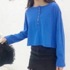 Long-sleeve Cropped Placket Top