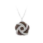 925 Sterling Silver Flower Pendant With White And Brown Cubic Zircon And Necklace
