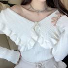 Collared Ruffled Knit Top