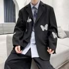 Butterfly Printed Reflective Single Breasted Blazer
