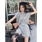 Set: Short-sleeve T-shirt + High Waist Wide Leg Shorts